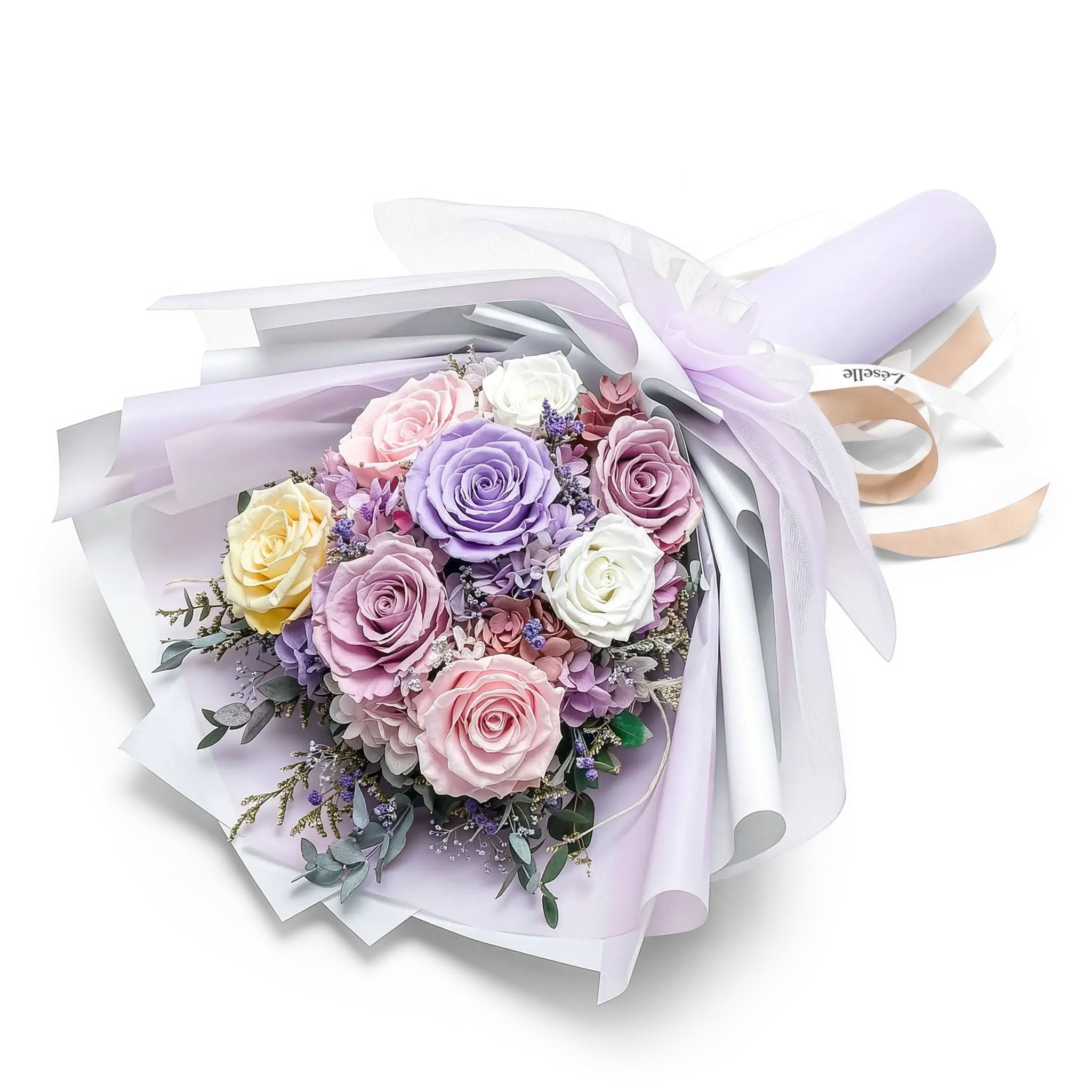 Preserved Flower Bouquet - Lavender & Pale Pink Roses
