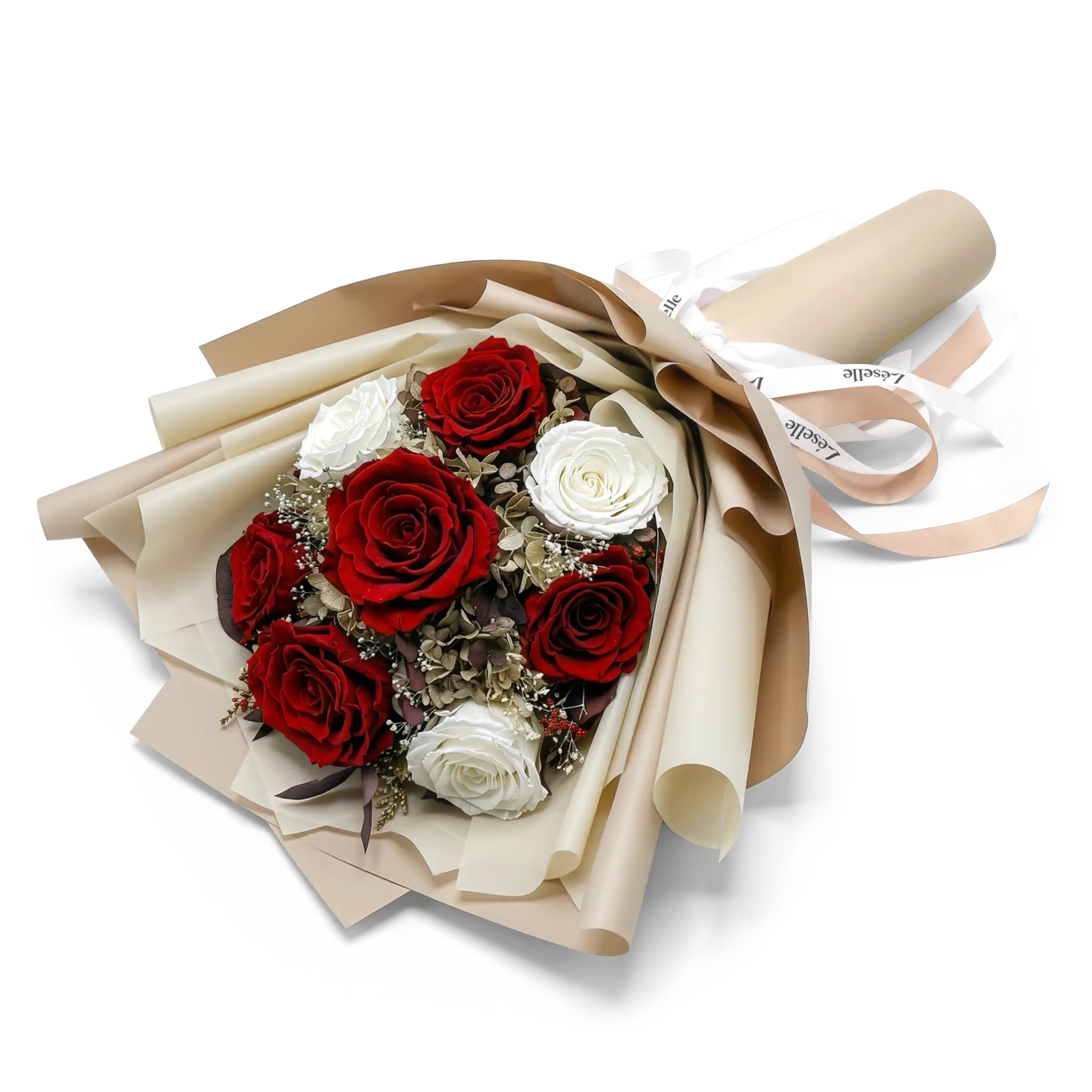 Preserved Flower Bouquet - Red & White Roses