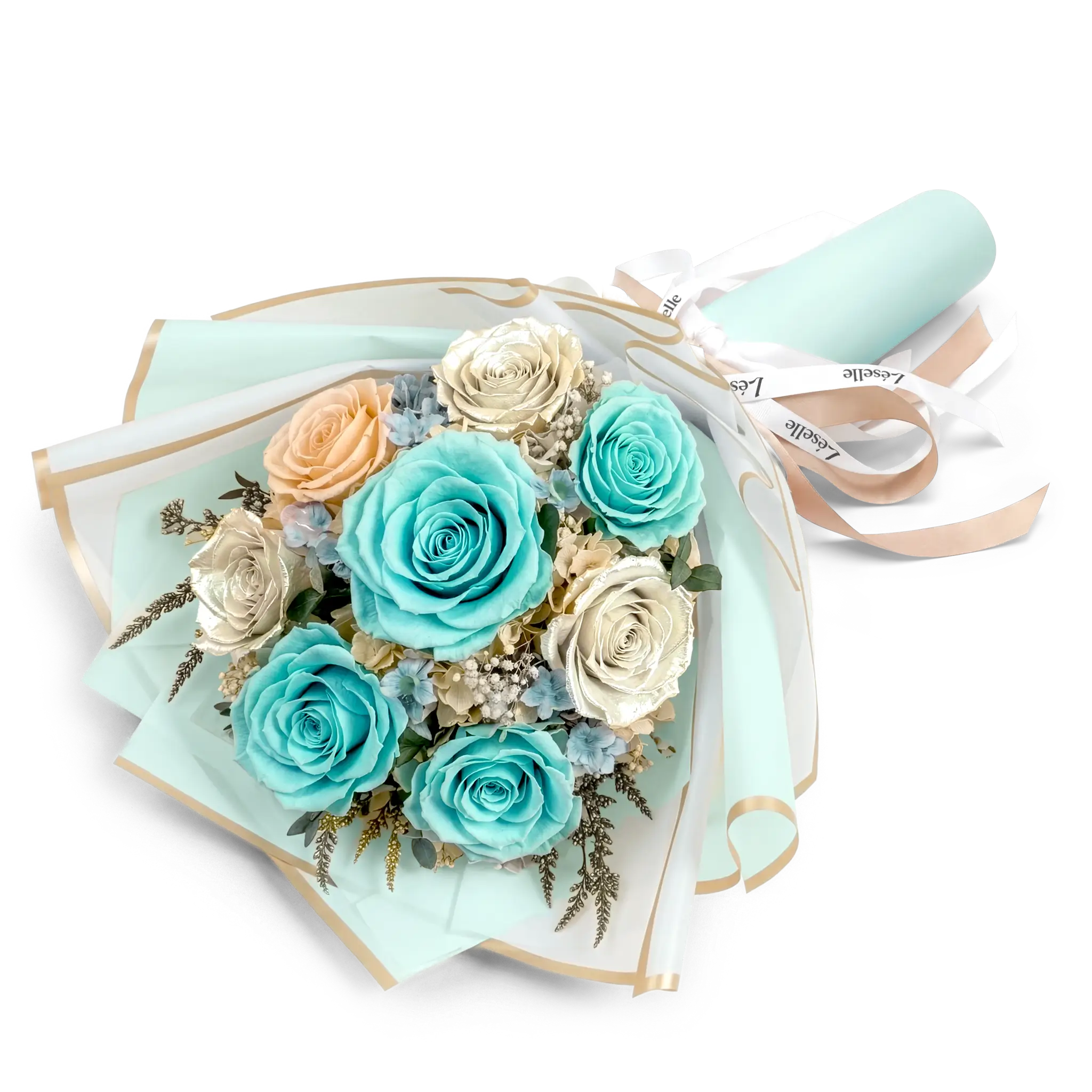 Serene Aqua Blue Rose Preserved Bouquet