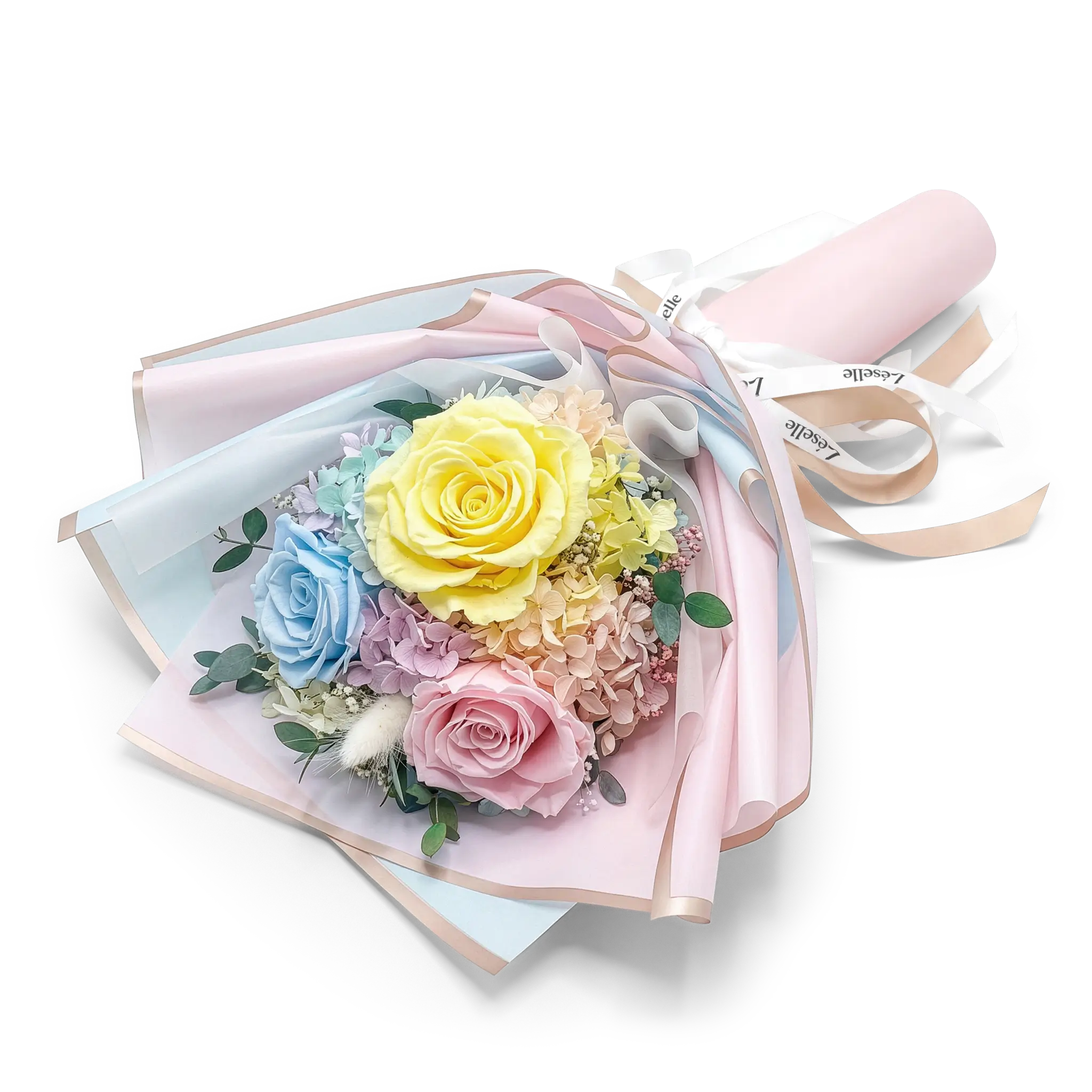 The Rainbow Bouquet - Yellow, Blue & Pink Preserved Roses