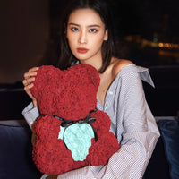 Handmade Rose Bear - Burgundy